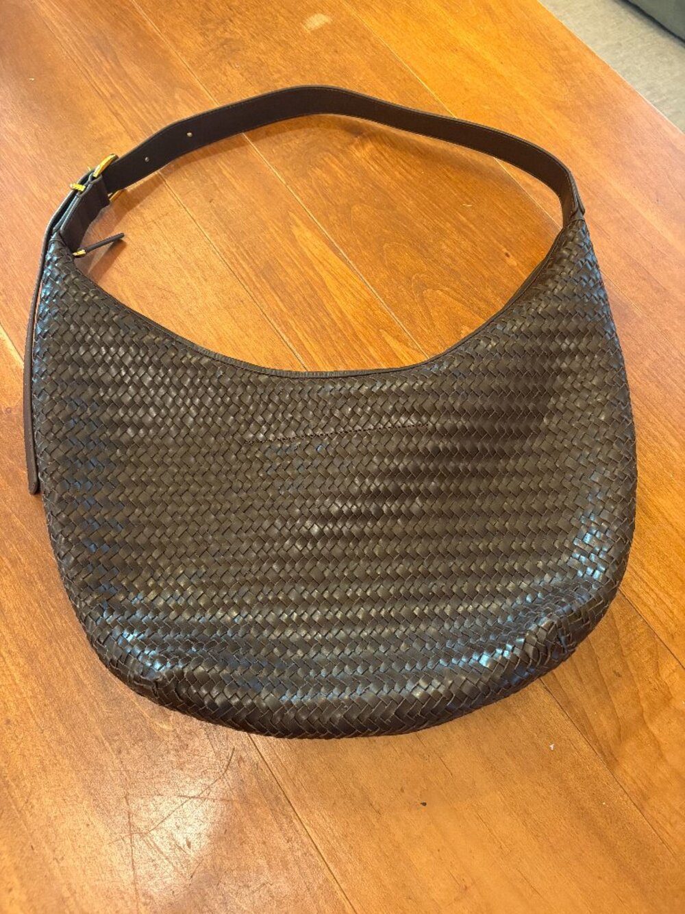Madewell Essential Curve Dark Brown Woven Leather Bag